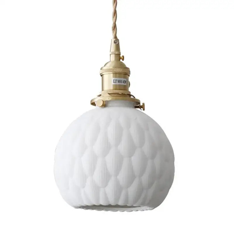 White Ceramic Pendant Light with Textured Glass