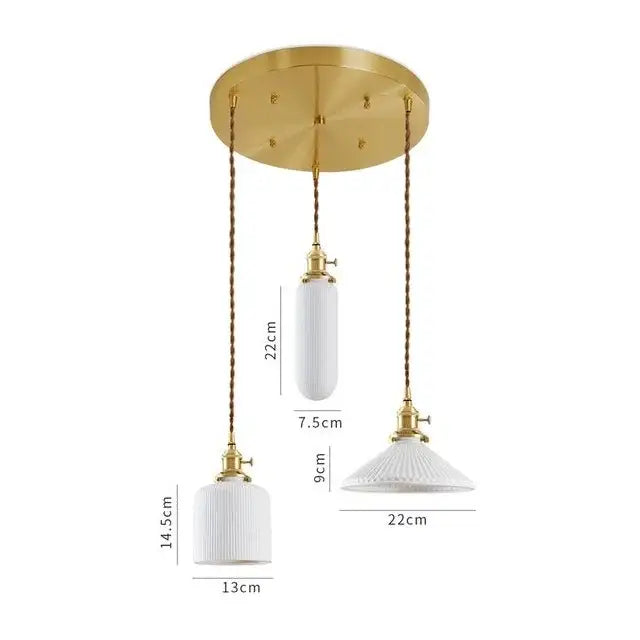 White Ceramic Pendant Light with Textured Glass