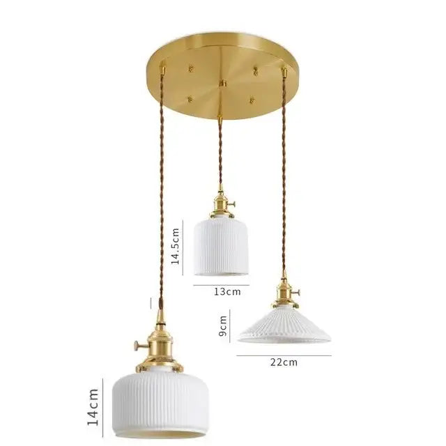 White Ceramic Pendant Light with Textured Glass