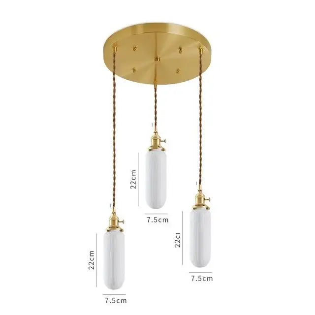 White Ceramic Pendant Light with Textured Glass