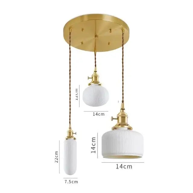 White Ceramic Pendant Light with Textured Glass