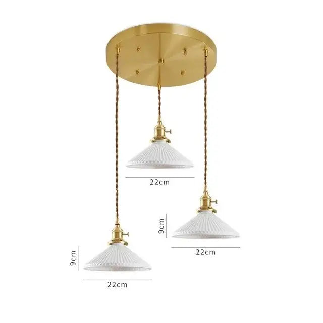 White Ceramic Pendant Light with Textured Glass