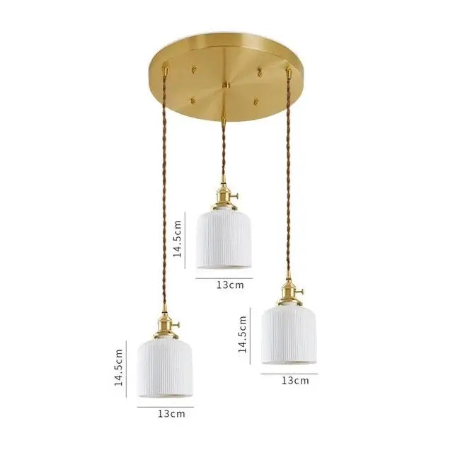 White Ceramic Pendant Light with Textured Glass