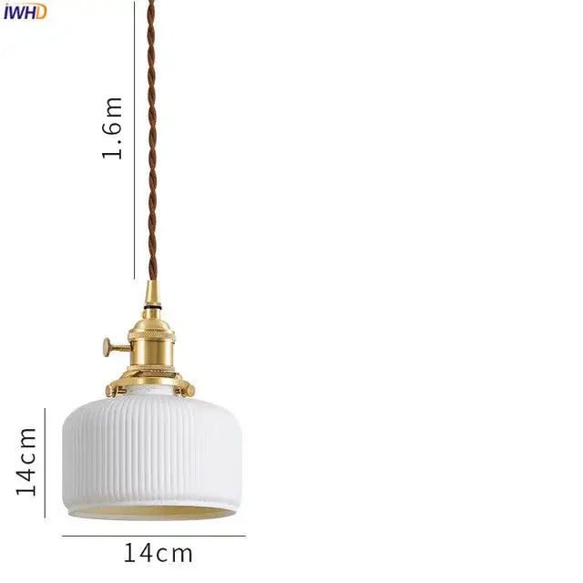 White Ceramic Pendant Light with Textured Glass