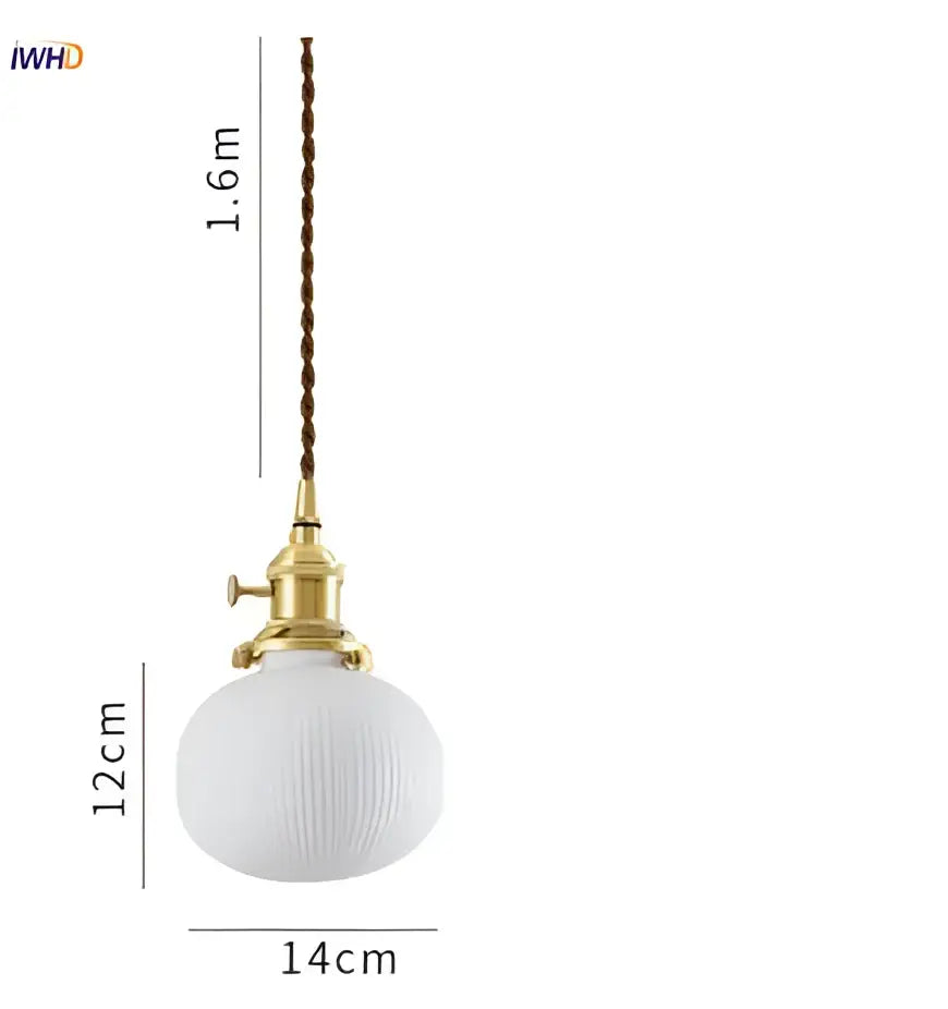 White Ceramic Pendant Light with Textured Glass
