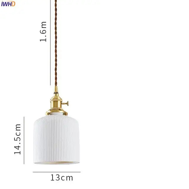 White Ceramic Pendant Light with Textured Glass