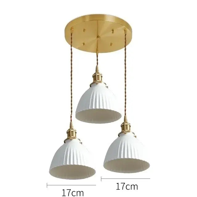 White Ceramic Pendant Light with Textured Glass