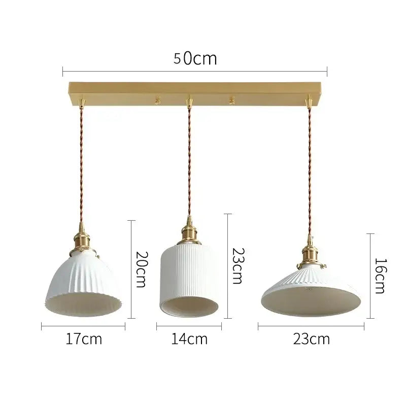 White Ceramic Pendant Light with Textured Glass