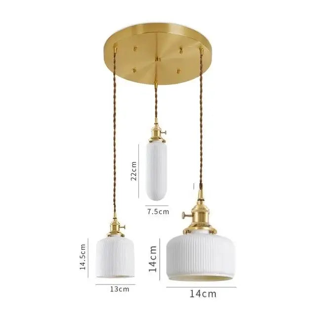 White Ceramic Pendant Light with Textured Glass