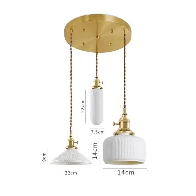 White Ceramic Pendant Light with Textured Glass