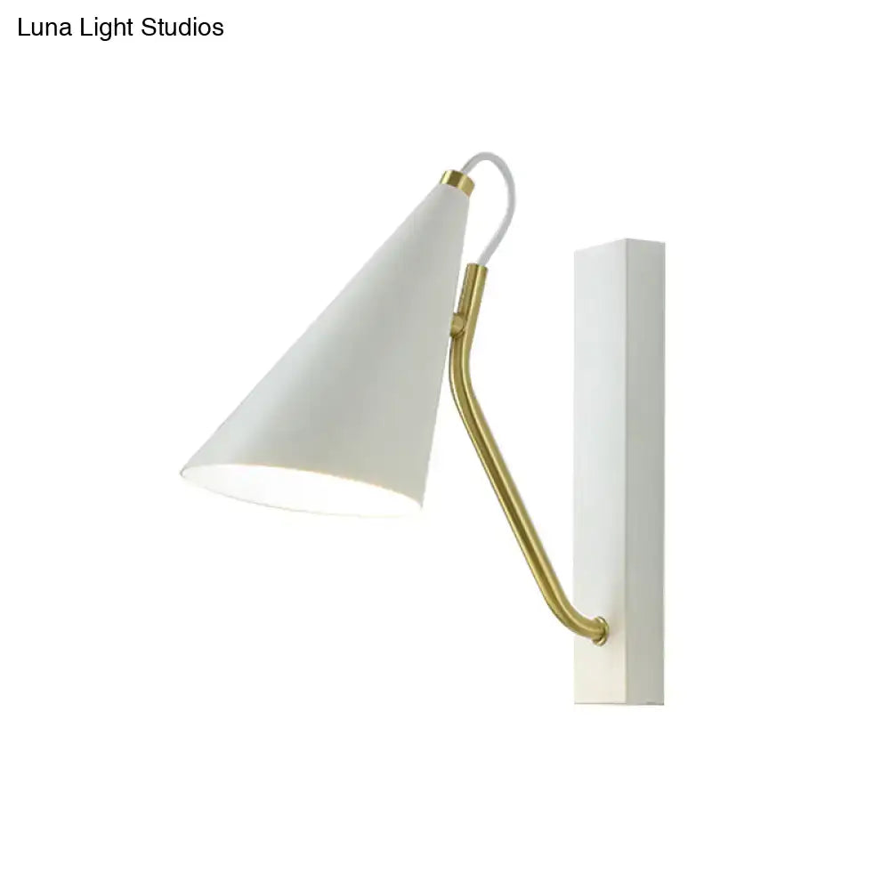 White Conical Gold Arm Sconce