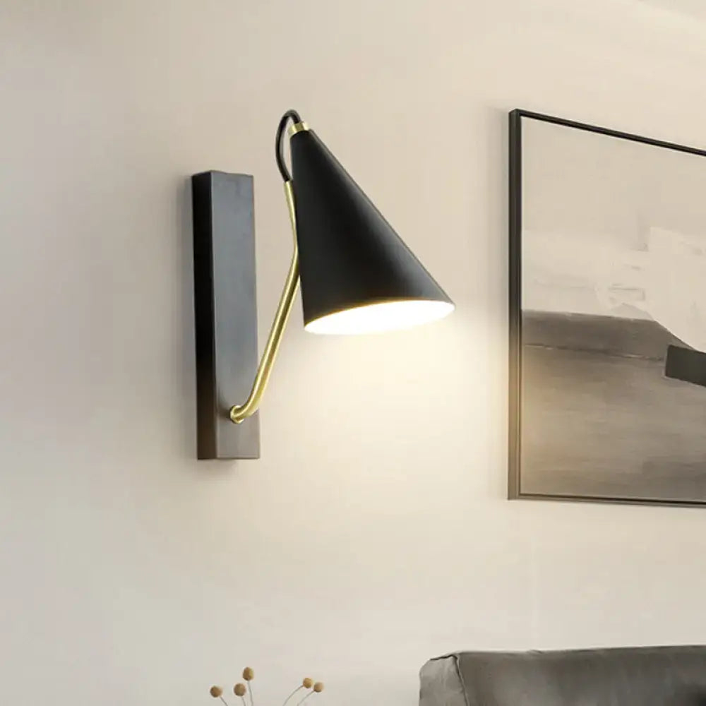 White Conical Gold Arm Sconce