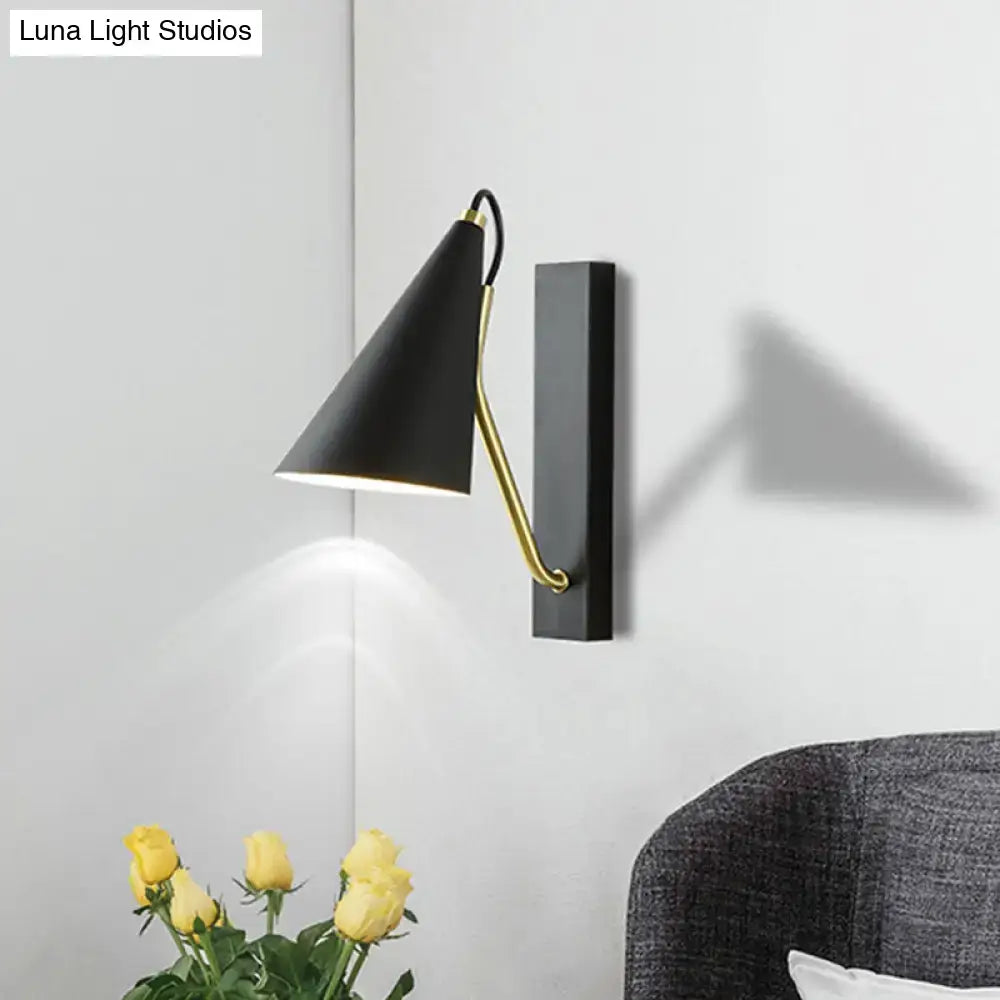 White Conical Gold Arm Sconce