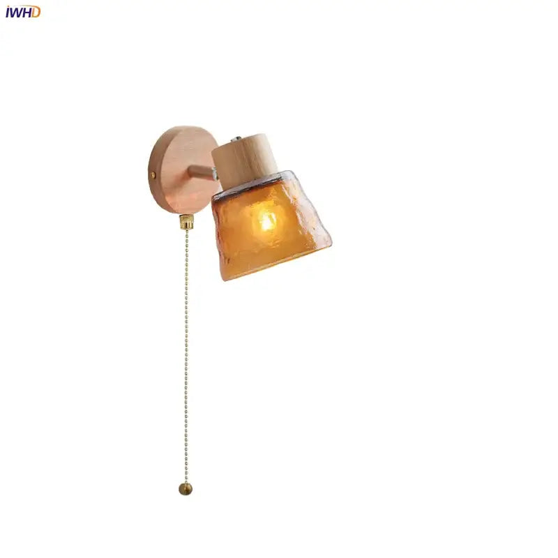 Amber Glass Wood-Frame Wall Sconce