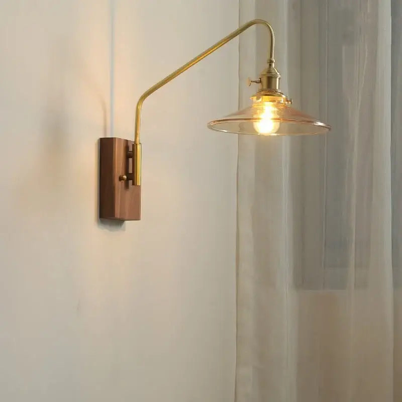 Copper Glass Wood Wall Sconce For Stairway