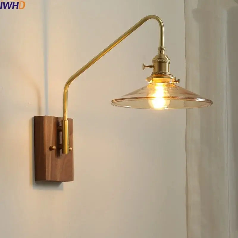 Copper Glass Wood Wall Sconce For Stairway