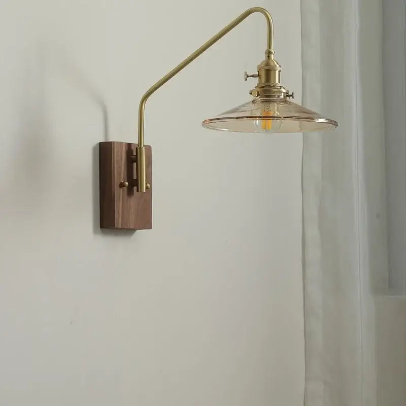 Copper Glass Wood Wall Sconce For Stairway