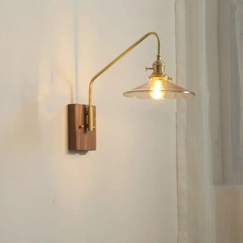 Copper Glass Wood Wall Sconce For Stairway