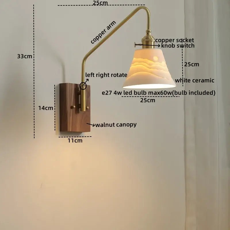 Copper Glass Wood Wall Sconce For Stairway