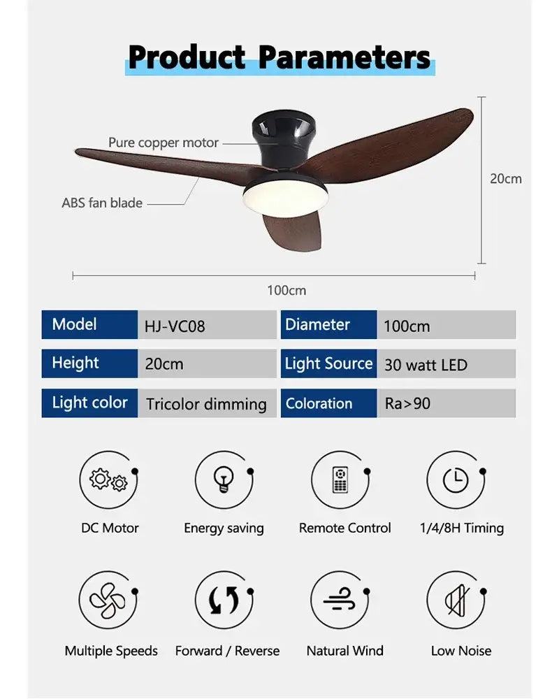 White Wood 40-Inch Minimalist Ceiling Fan