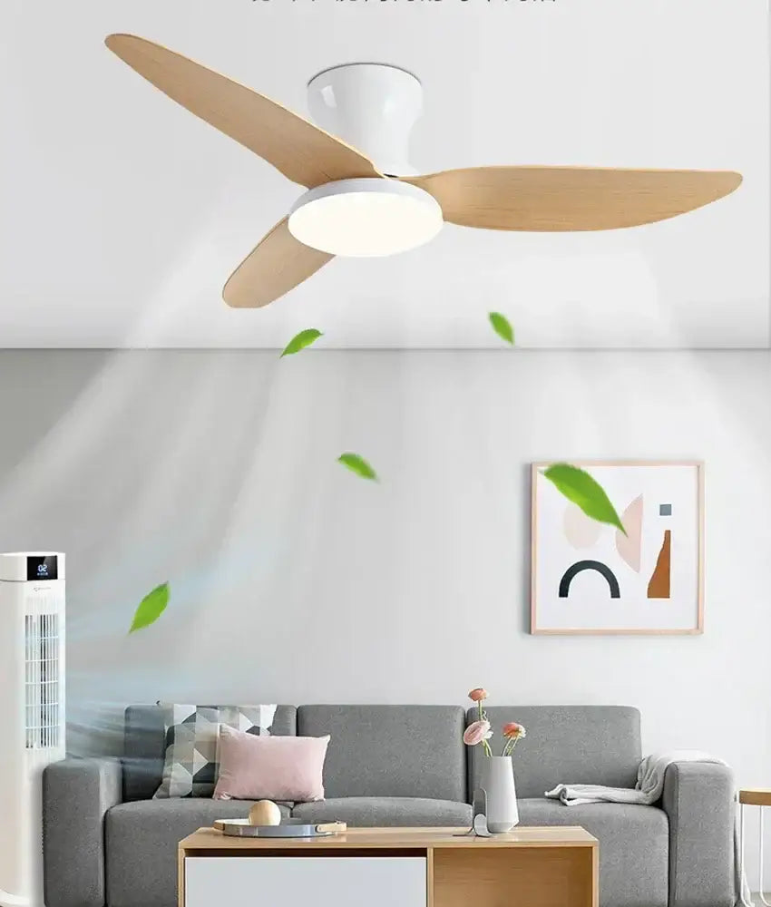 White Wood 40-Inch Minimalist Ceiling Fan