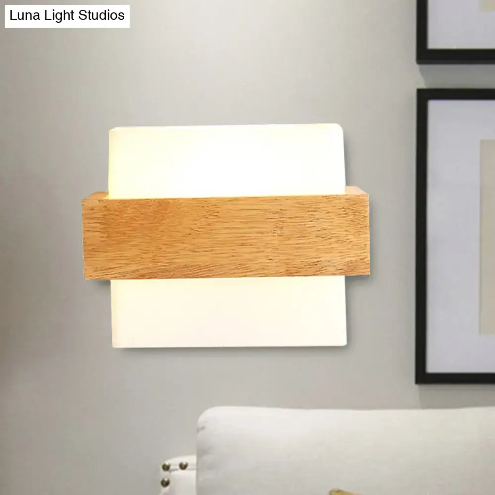 Wood Glass Milk-Shade Wall Sconce