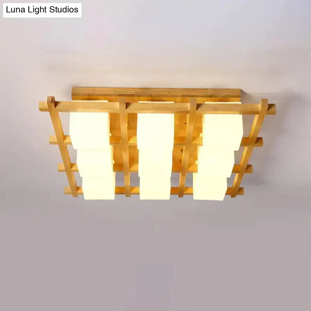 Wood Grid Ceiling Light