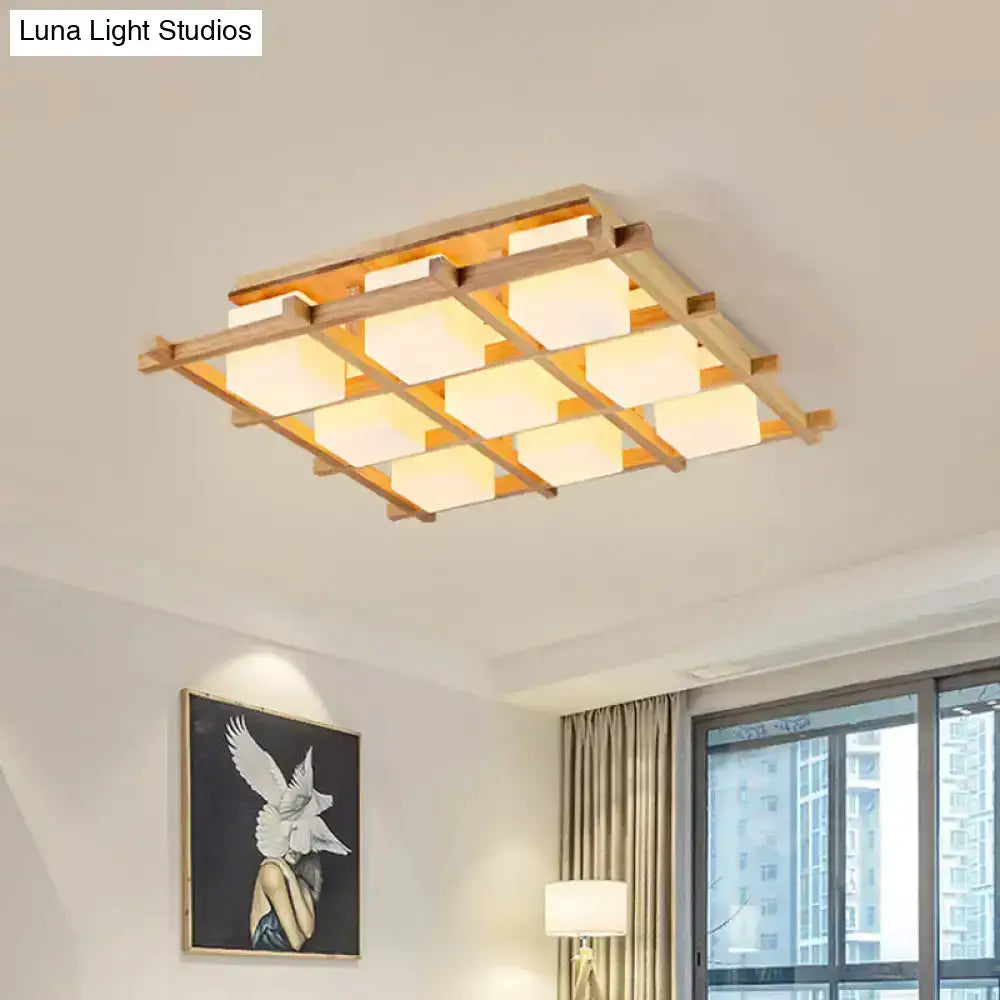 Wood Grid Ceiling Light