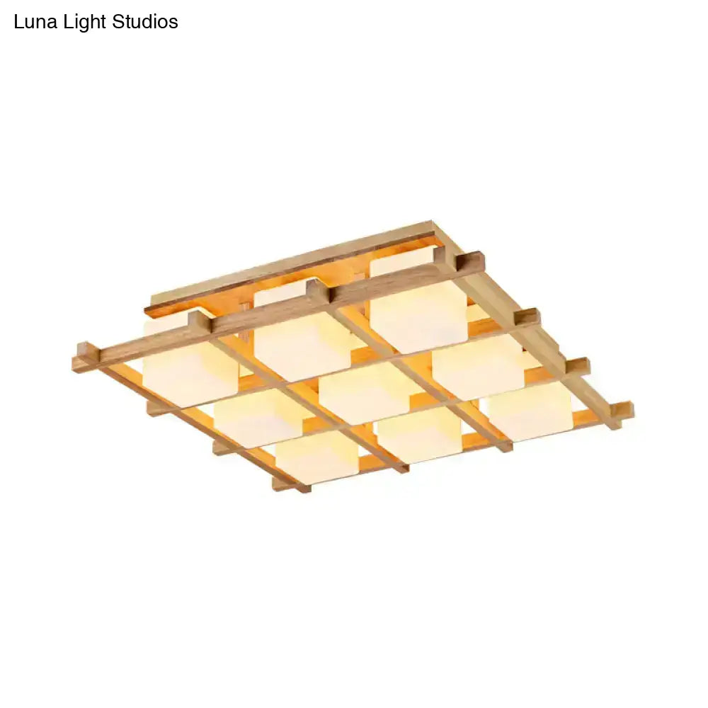 Wood Grid Ceiling Light