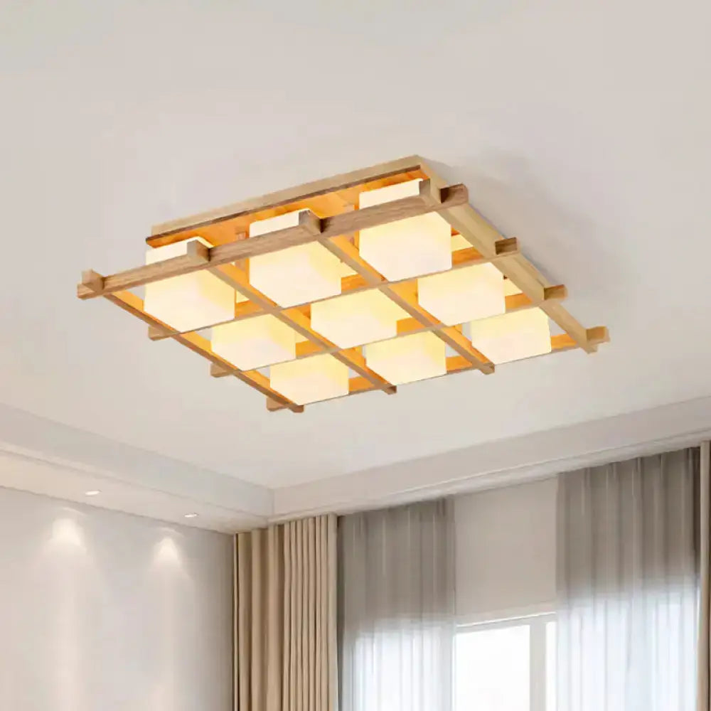 Wood Grid Ceiling Light