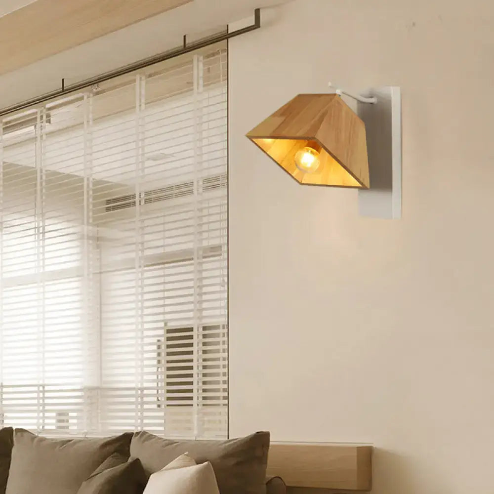 Beige Wood Trapezoid Sconce