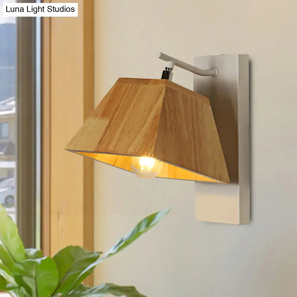 Beige Wood Trapezoid Sconce