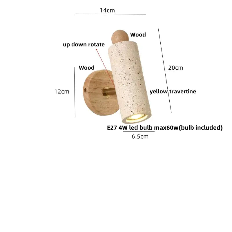 Yellow Travertine Wall Sconce with Rotating Design