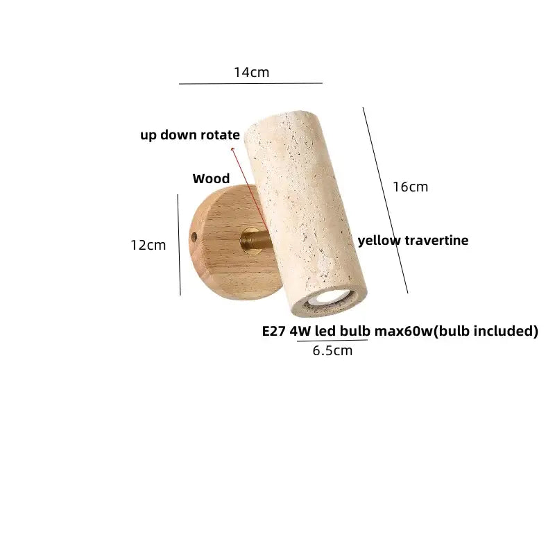 Yellow Travertine Wall Sconce with Rotating Design