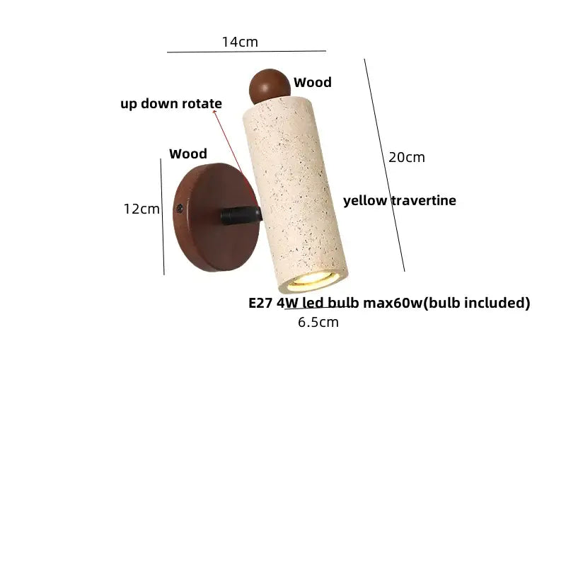 Yellow Travertine Wall Sconce with Rotating Design