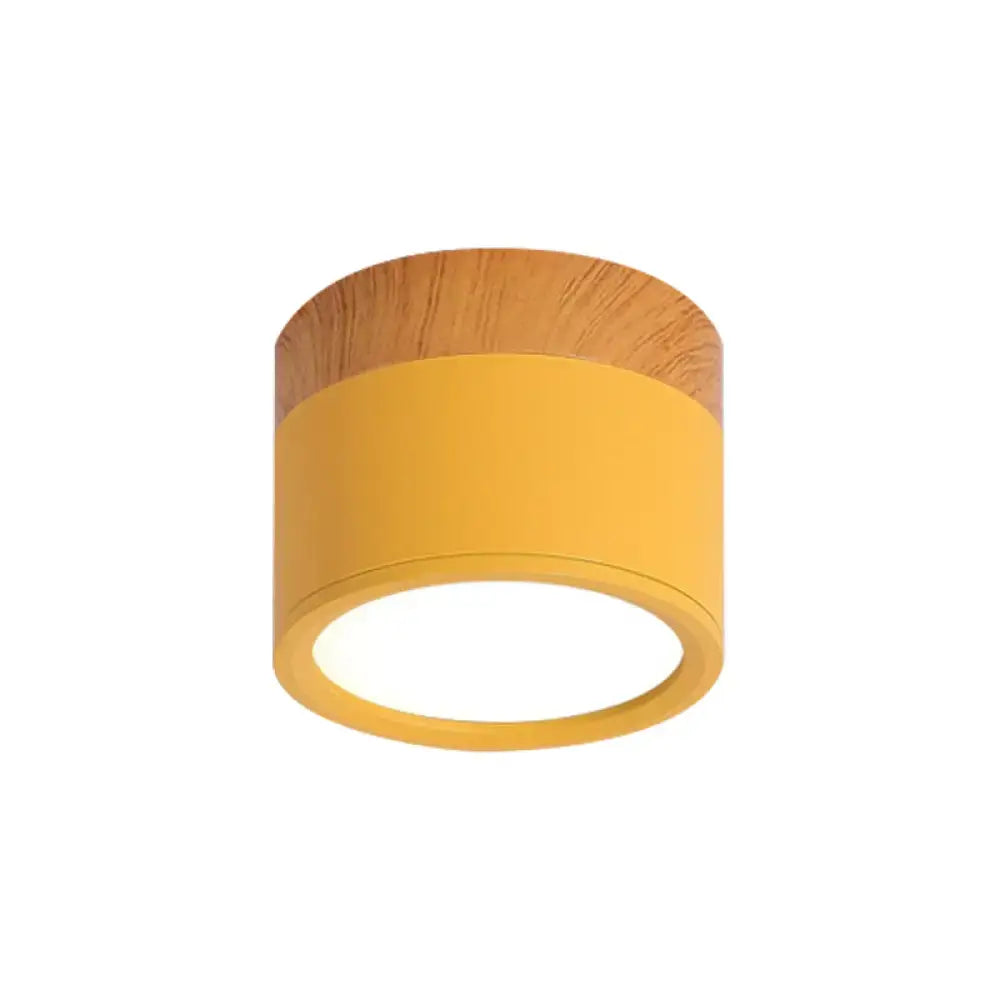 Yellow Wood Flush Ceiling Light