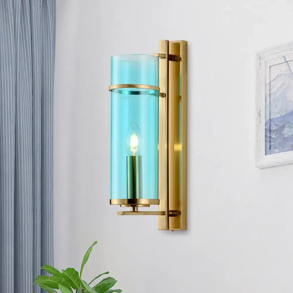 Brass Water Blue Glass Sconce