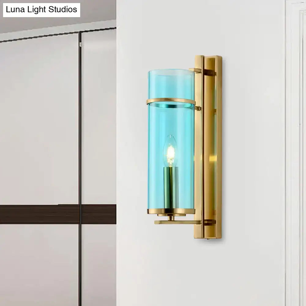 Brass Water Blue Glass Sconce