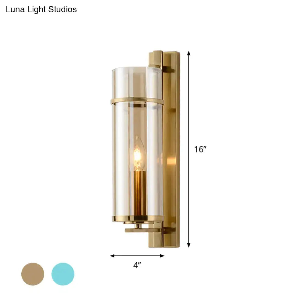 Brass Water Blue Glass Sconce