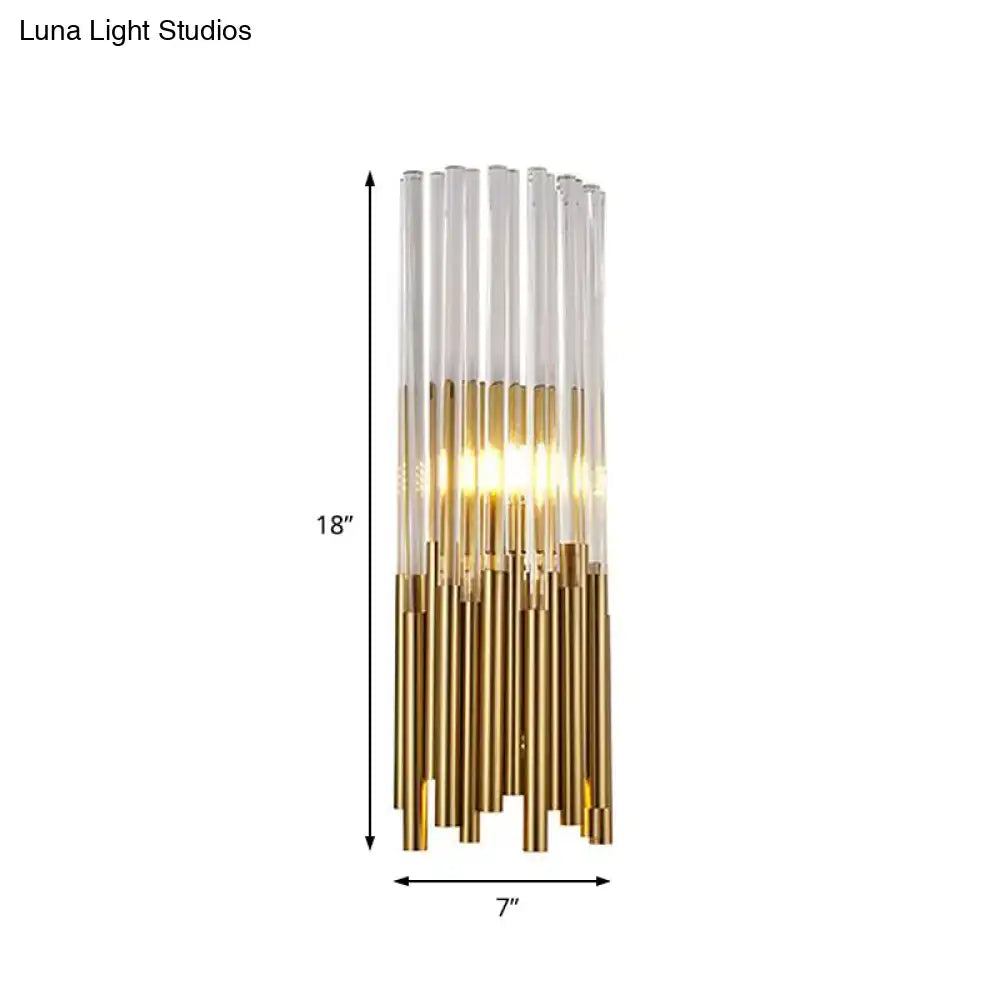 Gold Crystal Cylinder Sconce Brass-Gold Finish