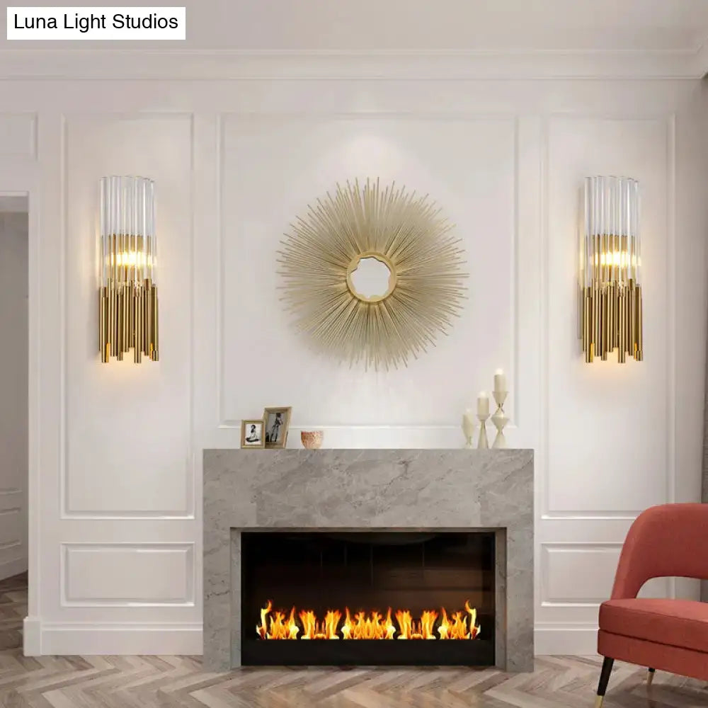 Gold Crystal Cylinder Sconce Brass-Gold Finish