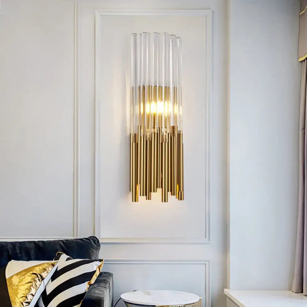Gold Crystal Cylinder Sconce Brass-Gold Finish