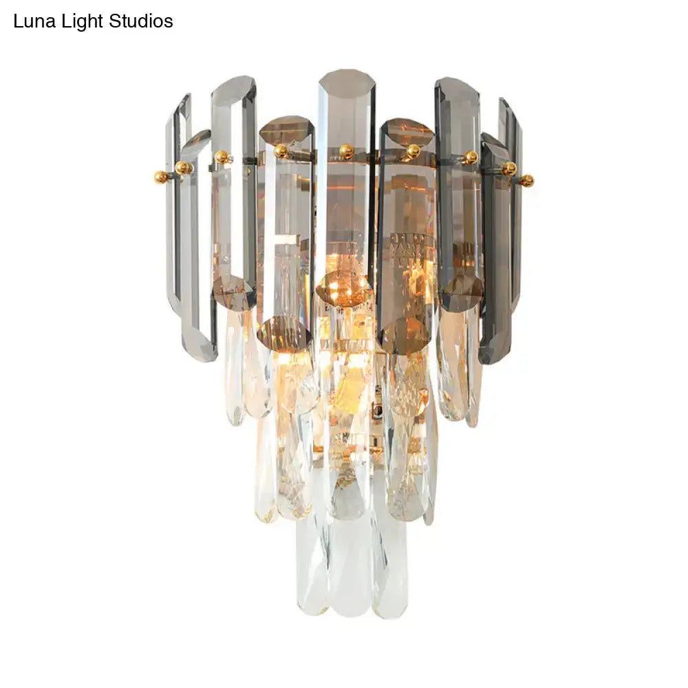 Gold Smoke Crystal Tiered Sconce