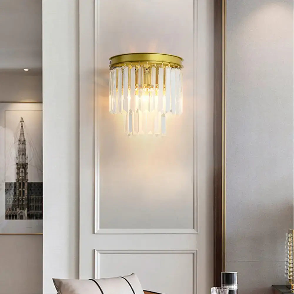 Gold Crystal Wall Lamp Faceted Two-Light