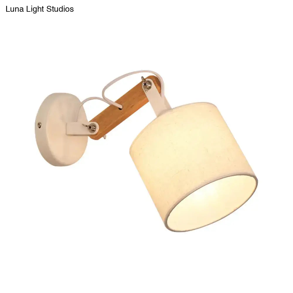 Wood Fabric Adjustable Arm Wall Lamp