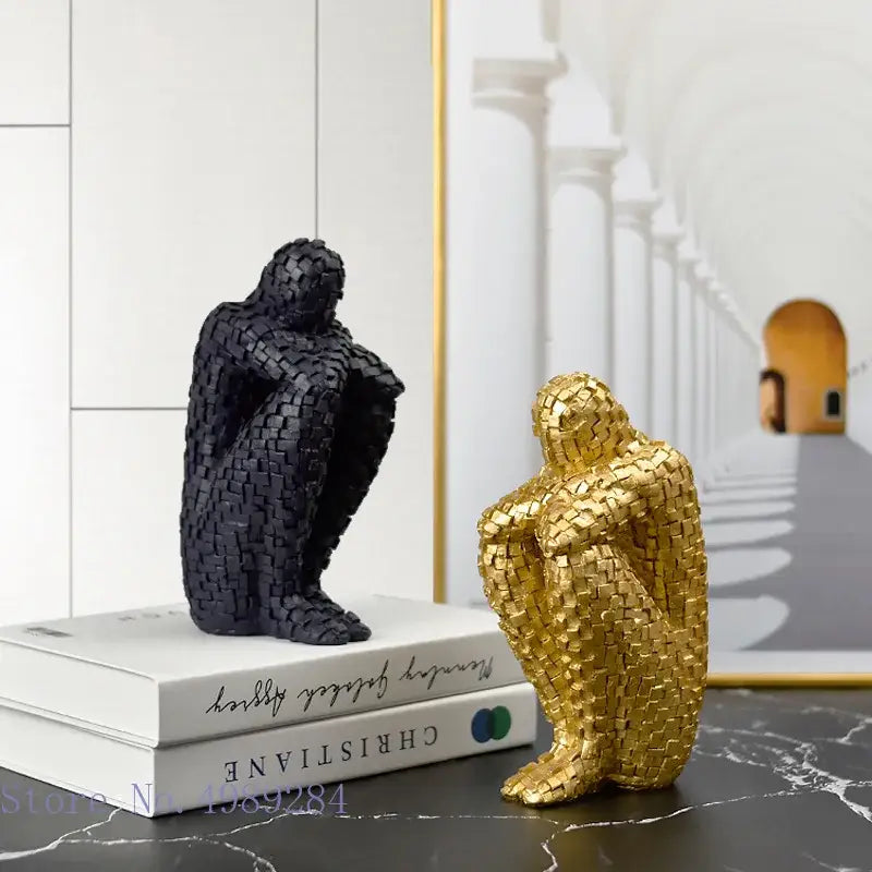 Golden Abstract Thinker Statue