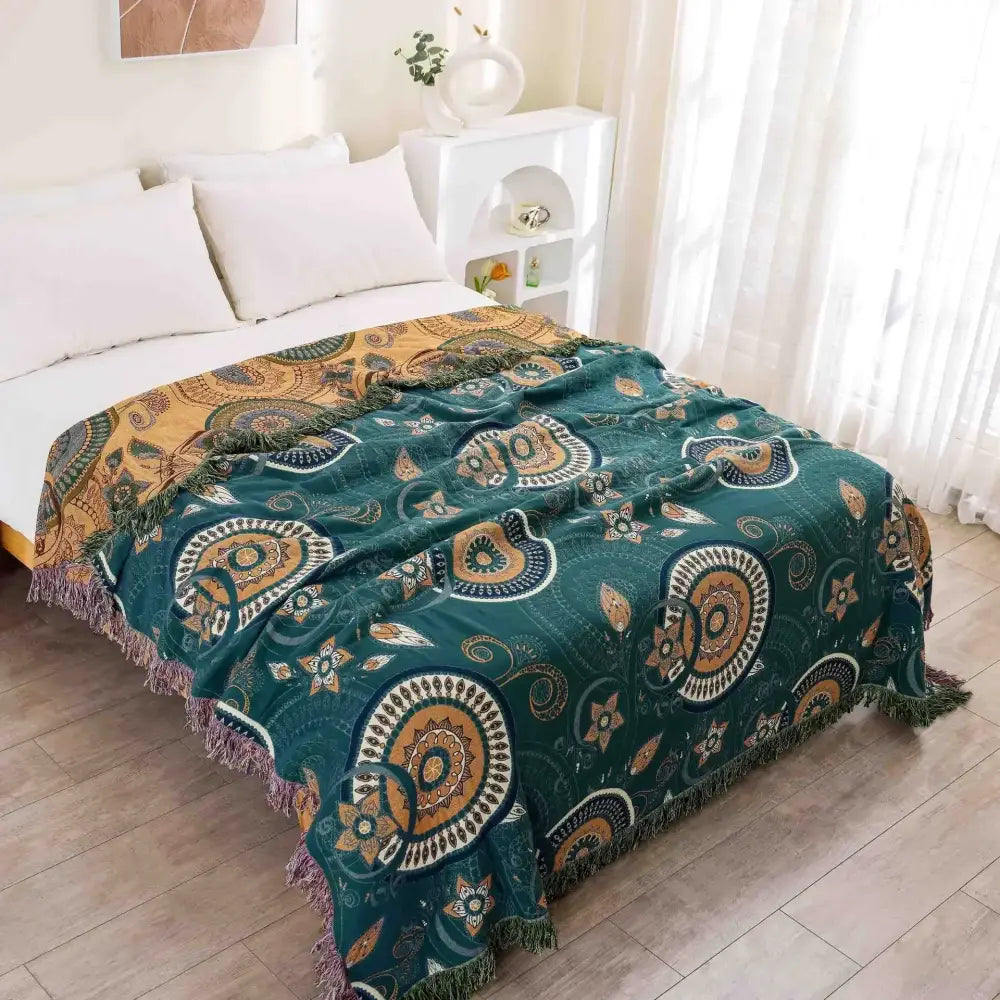 Teal Cotton Throw Blanket