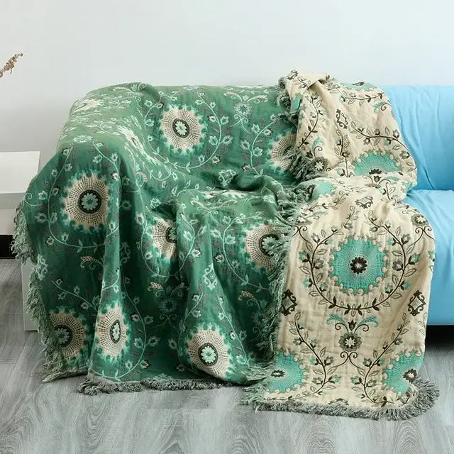 Teal Cotton Throw Blanket