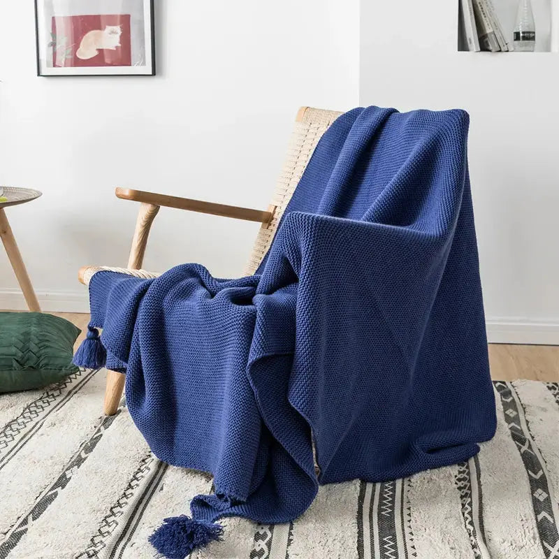 Yellow Knit Pompom Throw