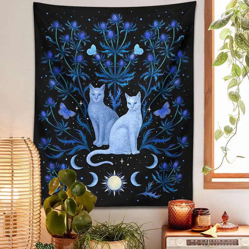Black Blue Cat Tapestry